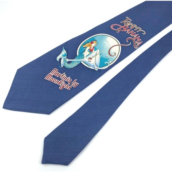 TOMMY BAHAMA Tie Martini's By Moonlight Mermaid 100% Silk Blue Mens Necktie 57" - Picture 2 of 9